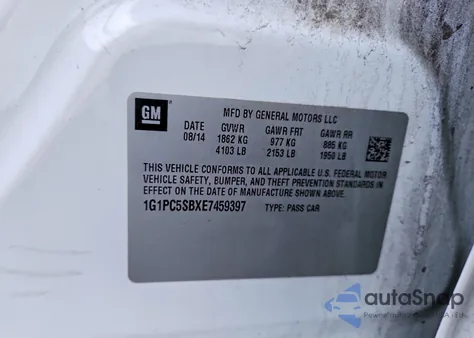 2014 Chevrolet Cruze Lt из США, поврежденный, VIN 1G1PC5SBXE7459397